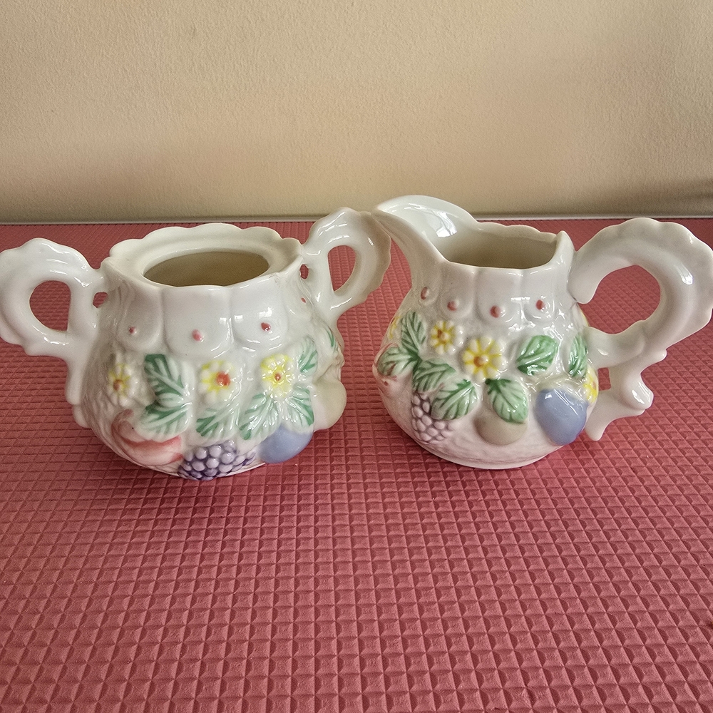 Floral Ceramic Creamer and Sugar Set